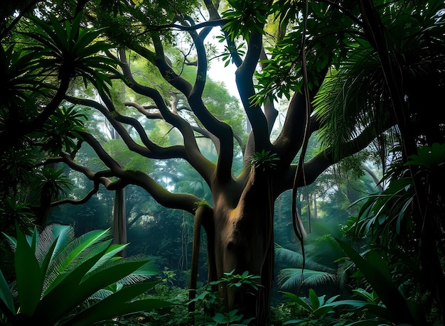 Photo secret tropical jungle with majestic trees and vines