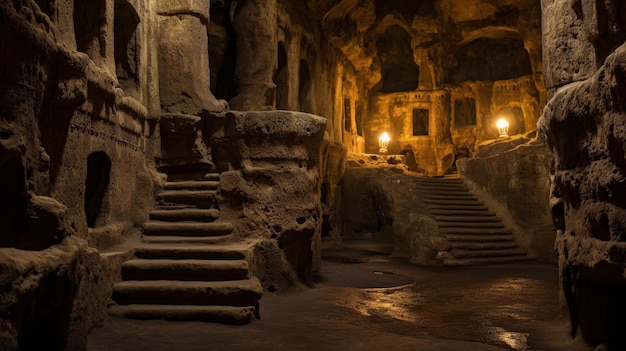 Secret underground chamber in a Roman temple hiding treasures