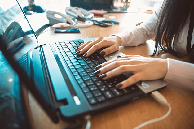 Secretary working in computer