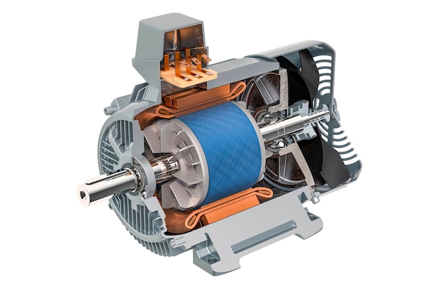 Section of industrial electric motor 3D rendering