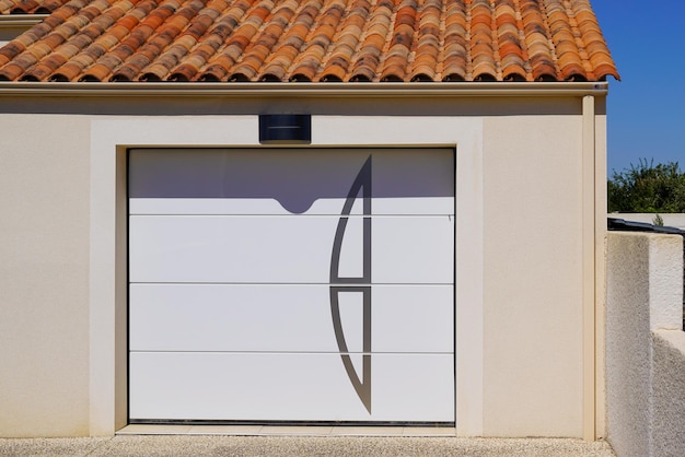 Sectional garage door design white home facade