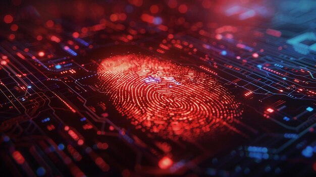 Photo secure biometric fingerprint scanning technology closeup on circuit board