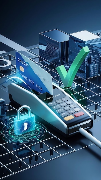 Photo secure payment via credit card concept 3d rendering