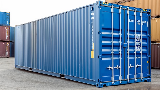 Secure and Versatile Blue Metal Shipping Container for Storage and Transport Generative AI