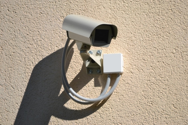 Security camera installed on a wall