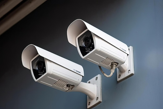 Security cameras on modern building