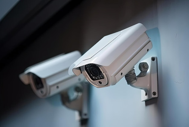 Security cameras on modern building