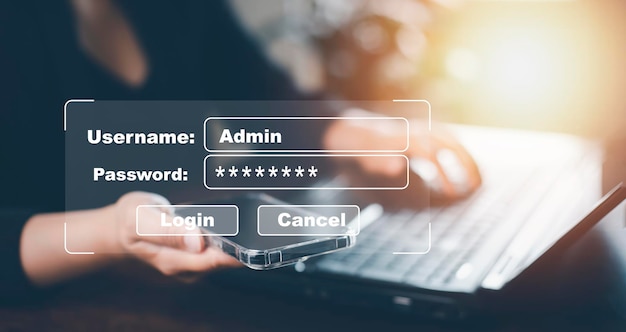 Security password login online concept Hands typing and entering username and password of social media log in with smartphone to an online bank account data protection from hacker