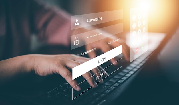 Security password login online concept Hands typing and entering username and password of social media log in with smartphone to an online bank account data protection from hacker