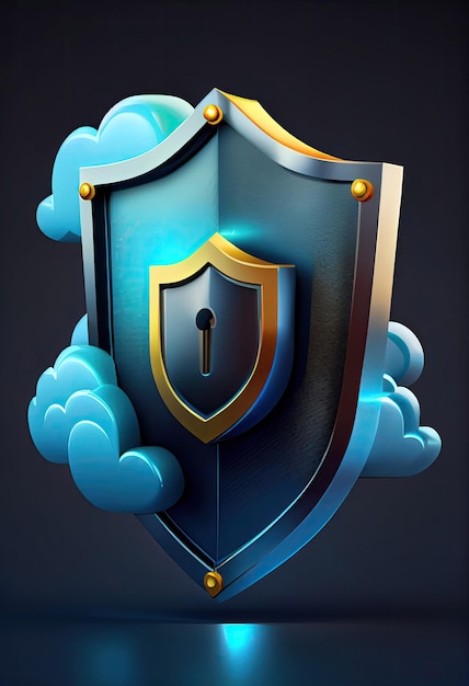 Security shield lock check mark and cloud cyber protection Password protected icon concept