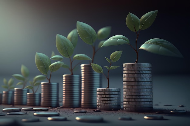 Seedlings Are Growing On The Coins Stack With Concept Of Business Growth