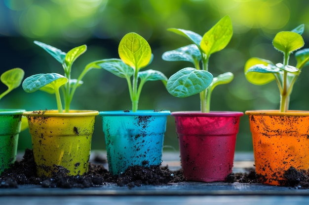 Seedlings for planting in disposable cups A vibrant photo representing the concept of the spring pl