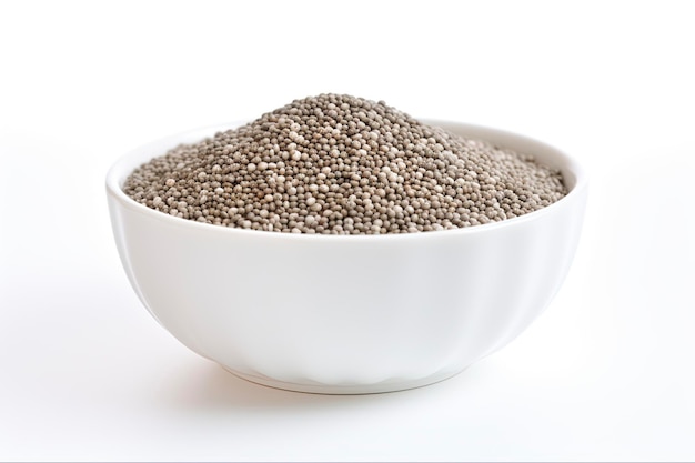 Seeds on White Background Top View of Chia Seeds in a Bowl Isolated on White Healthy Seeds Up