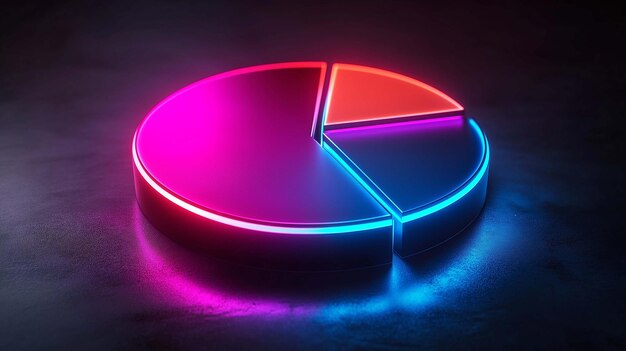 Photo segmented pie chart with each section displayed in a unique color and light effects