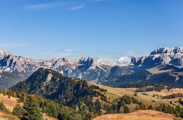 Seiser Alm plateau at the foot of the Langkofel Group mountains Autumn period