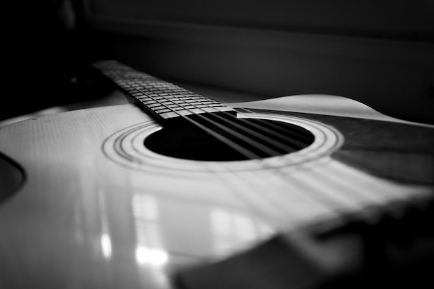 Select focus and soft focus , Close up acoustic guitar , musical concept