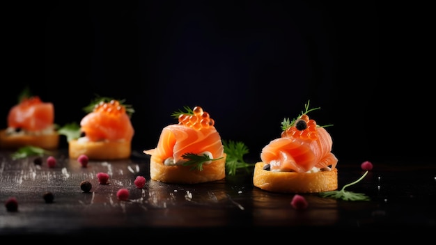 A selection of appetizers on a black background