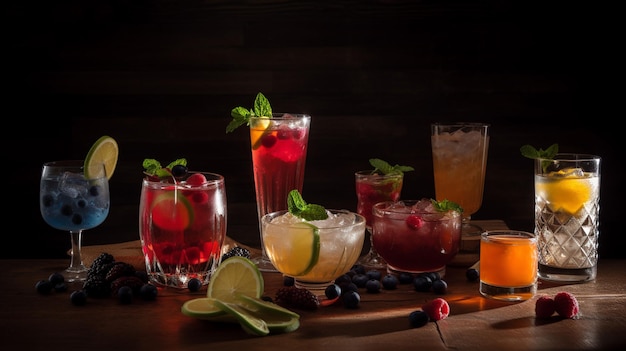 A selection of cocktails on a table