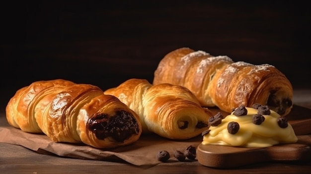 A selection of croissants and butter on a table