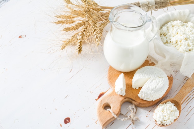 Selection of dairy products and wheat