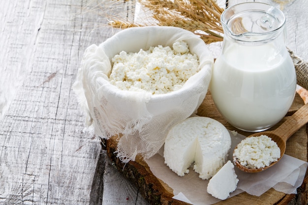 Selection of dairy products and wheat