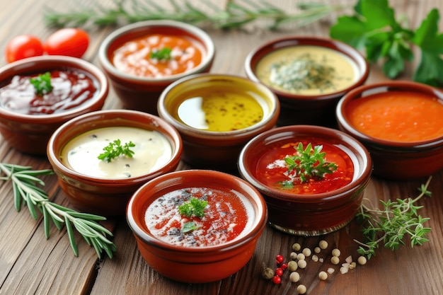 Selection of Different Sauces in Bowls