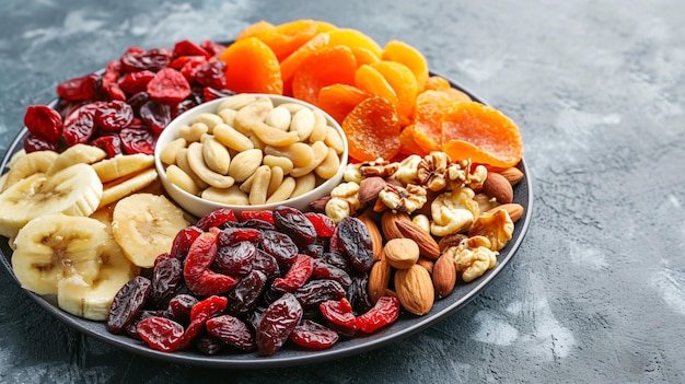 Selection of dry fruits on a platter