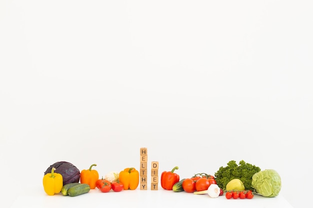 Photo selection of healthy food on white background