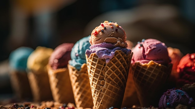 A selection of ice creams on a table