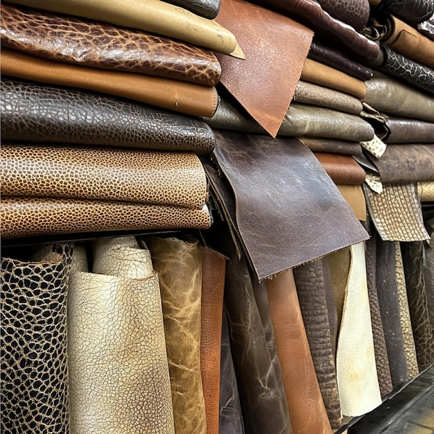 Selection of leather and faux leather materials