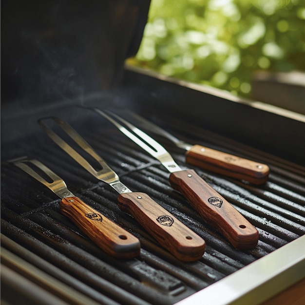 Photo a selection of personalized grilling tools for the barbecue enthusiast dad