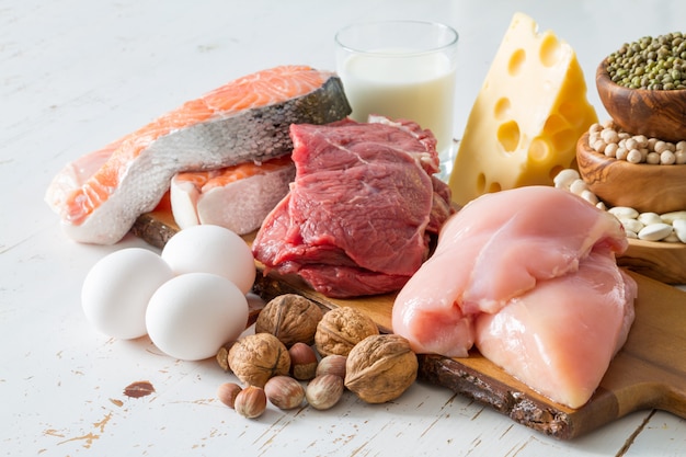 Selection of protein sources in kitchen 