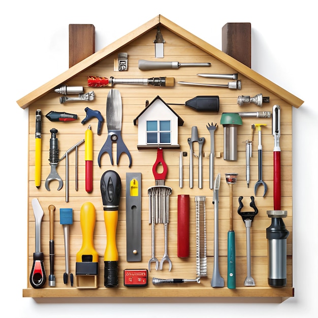 Photo selection of tools in the shape of a house