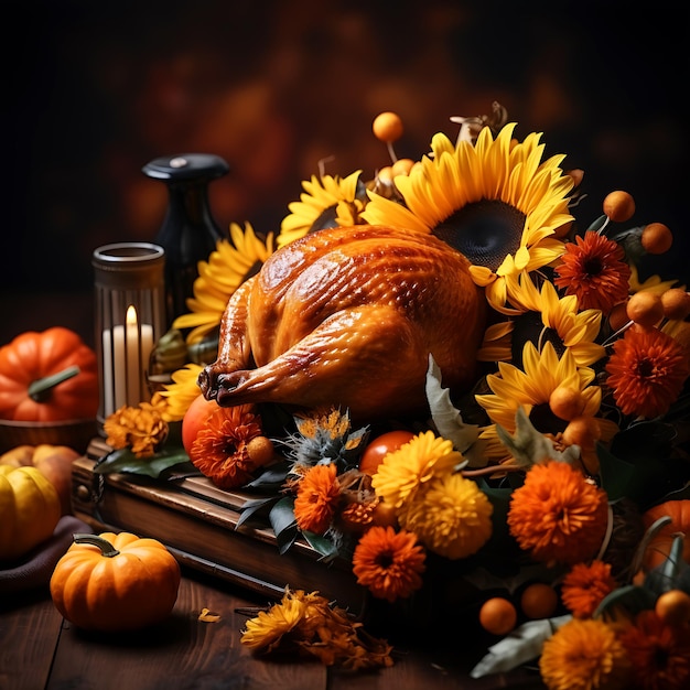 Selection of traditional Thanksgiving food Roast chicken closeup Thanksgiving Image Ai Image