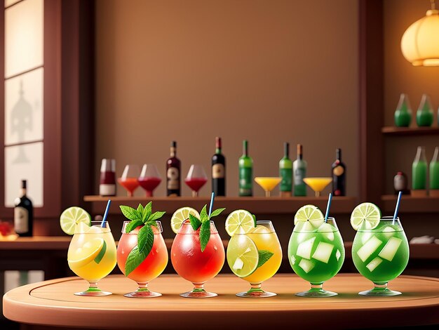 Selection of various cocktails on the table