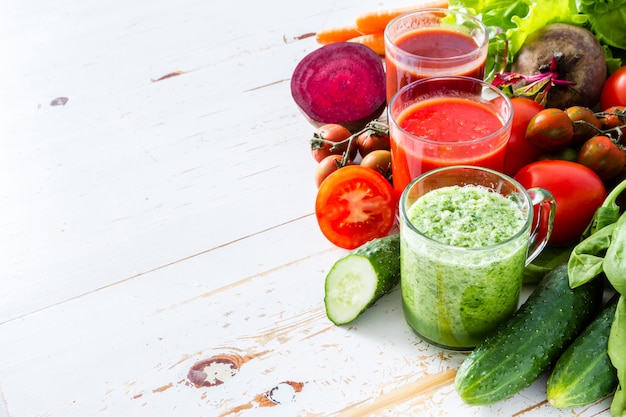 Selection of vegetables and juice