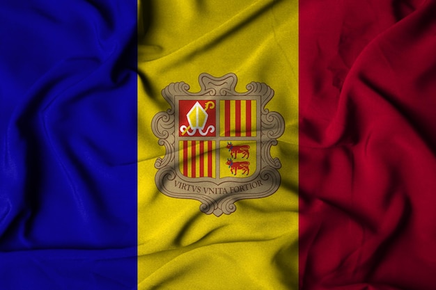 Photo selective focus of andorran flag with waving fabric texture 3d illustration