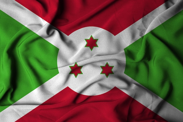 Selective focus of burundi flag, with waving fabric texture. 3d illustration