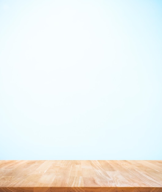 Selective focus/Empty of wood table top on abstract color background.