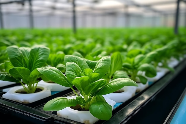 Selective focus of fresh organic vegetable grown using Hydroponic farm