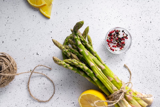 Selective focus, green asparagus pods