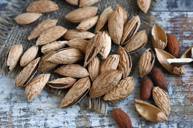 Selective focus Macro Shelled almonds Useful nuts