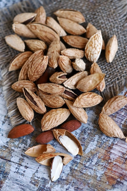 Selective focus Macro Shelled almonds Useful nuts