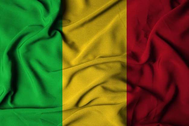 Selective focus of mali flag, with waving fabric texture. 3d illustration