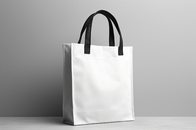 Selective focus Set of white paper bags for shopping on yellow background