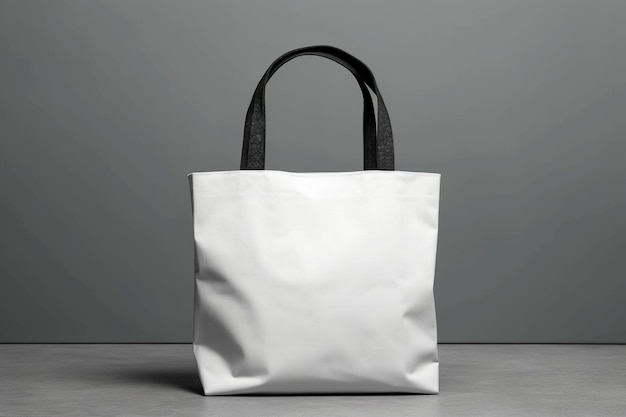 Selective focus Set of white paper bags for shopping on yellow background