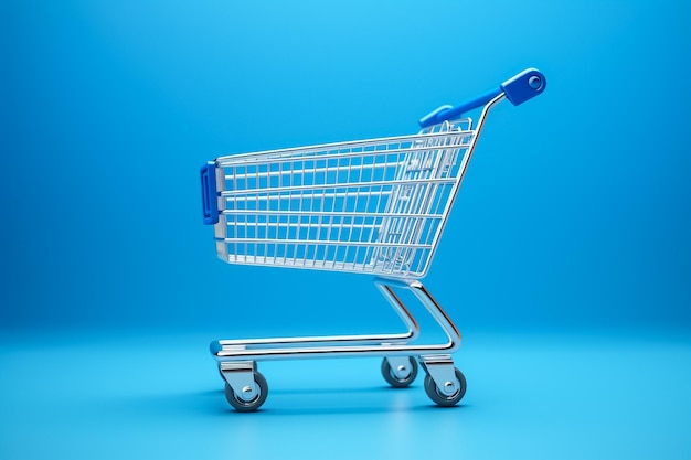 selective focus of shopping cart with purchases in supermarket