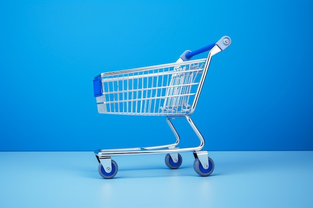 selective focus of shopping cart with purchases in supermarket