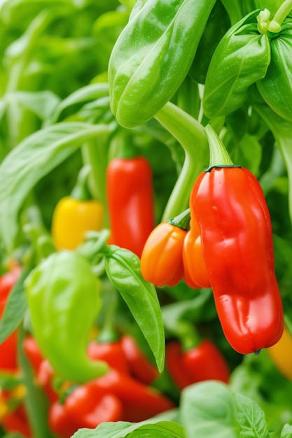 Selective focus shot of bell pepper plot at daytime wallpaper graphic design