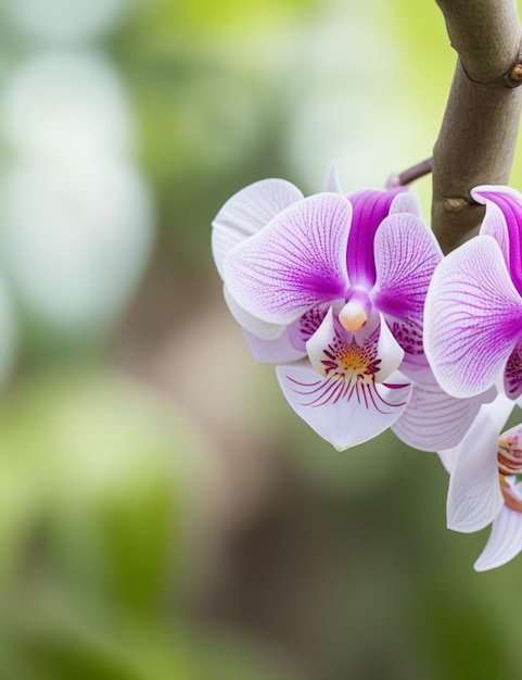 Selective focus shot of orchid attached to the branch at daytime